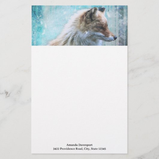 Schattigee Furry Fox op Blue Grunge Achtergrond Briefpapier (Voorkant)