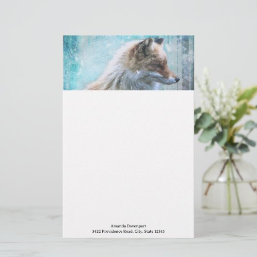 Schattigee Furry Fox op Blue Grunge Achtergrond Briefpapier (Staand voorkant)