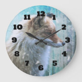 Schattigee Furry Fox op Blue Grunge Achtergrond Grote Klok (Voorkant)