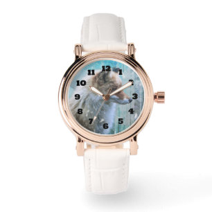 Schattigee Furry Fox op Blue Grunge Achtergrond Horloge
