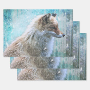 Schattigee Furry Fox op Blue Grunge Achtergrond Inpakpapier Vel