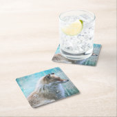 Schattigee Furry Fox op Blue Grunge Achtergrond Kartonnen Onderzetters (Insitu)