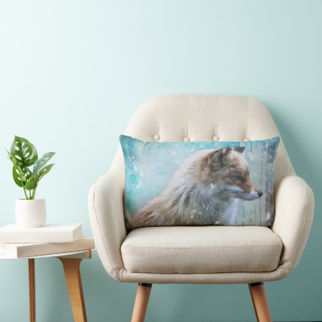 Schattigee Furry Fox op Blue Grunge Achtergrond Kussen (Stoel)