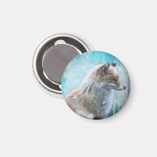 Schattigee Furry Fox op Blue Grunge Achtergrond Magneet (Voorkant / Achterkant)