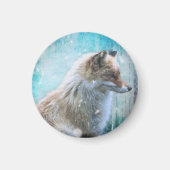 Schattigee Furry Fox op Blue Grunge Achtergrond Magneet (Voorkant)