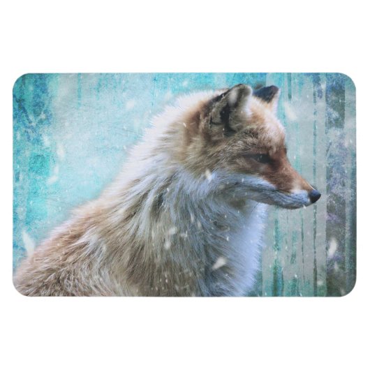 Schattigee Furry Fox op Blue Grunge Achtergrond Magneet (Horizontaal)