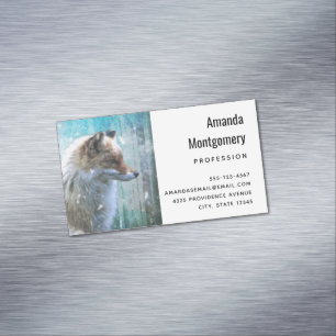 Schattigee Furry Fox op Blue Grunge Achtergrond Magnetisch Visitekaartje