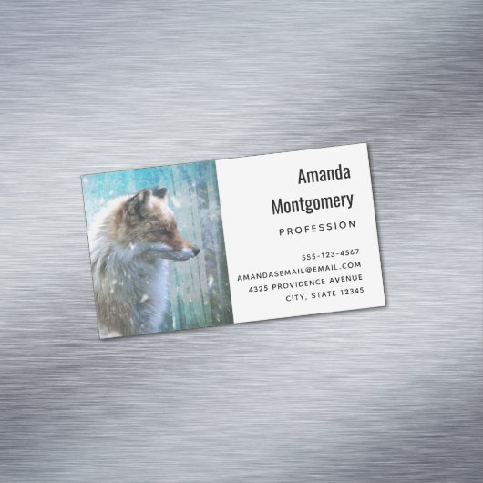 Schattigee Furry Fox op Blue Grunge Achtergrond Magnetisch Visitekaartje (Voorbeeld)