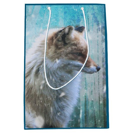 Schattigee Furry Fox op Blue Grunge Achtergrond Medium Cadeauzakje (Voorkant)