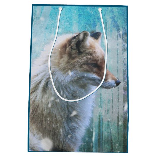 Schattigee Furry Fox op Blue Grunge Achtergrond Medium Cadeauzakje (Achterkant)
