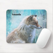 Schattigee Furry Fox op Blue Grunge Achtergrond Muismat (Met muis)