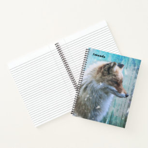 Schattigee Furry Fox op Blue Grunge Achtergrond Notitieboek