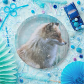 Schattigee Furry Fox op Blue Grunge Achtergrond Papieren Bordje (Feest)