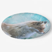 Schattigee Furry Fox op Blue Grunge Achtergrond Papieren Bordje (Gekanteld)