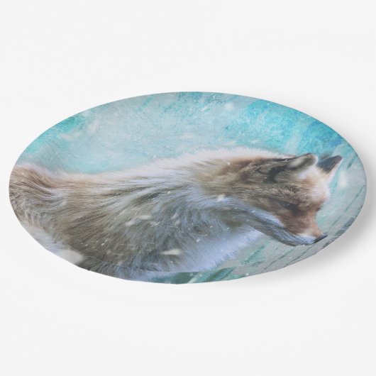 Schattigee Furry Fox op Blue Grunge Achtergrond Papieren Bordje (Gekanteld)