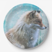 Schattigee Furry Fox op Blue Grunge Achtergrond Papieren Bordje (Voorkant)