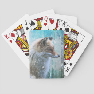 Schattigee Furry Fox op Blue Grunge Achtergrond Pokerkaarten