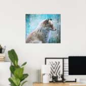 Schattigee Furry Fox op Blue Grunge Achtergrond Poster (Thuiskantoor)