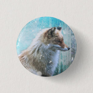 Schattigee Furry Fox op Blue Grunge Achtergrond Ronde Button 3,2 Cm