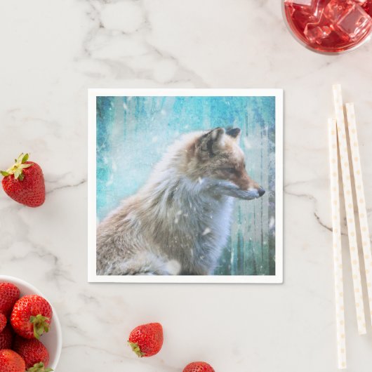 Schattigee Furry Fox op Blue Grunge Achtergrond Servet (Insitu)