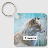 Schattigee Furry Fox op Blue Grunge Achtergrond Sleutelhanger (Voorkant)