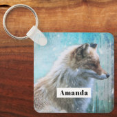 Schattigee Furry Fox op Blue Grunge Achtergrond Sleutelhanger (Voorkant)