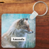 Schattigee Furry Fox op Blue Grunge Achtergrond Sleutelhanger (Achterkant)