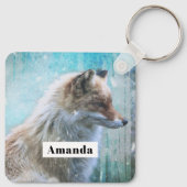 Schattigee Furry Fox op Blue Grunge Achtergrond Sleutelhanger (Achterkant)