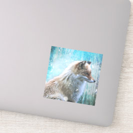 Schattigee Furry Fox op Blue Grunge Achtergrond Sticker
