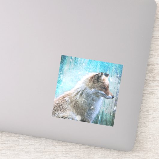 Schattigee Furry Fox op Blue Grunge Achtergrond Sticker (Detail)