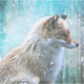 Schattigee Furry Fox op Blue Grunge Achtergrond Sticker (Voorkant)
