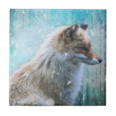 Schattigee Furry Fox op Blue Grunge Achtergrond Tegeltje (Voorkant)