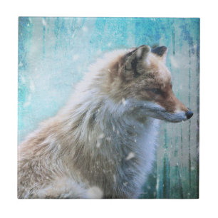 Schattigee Furry Fox op Blue Grunge Achtergrond Tegeltje
