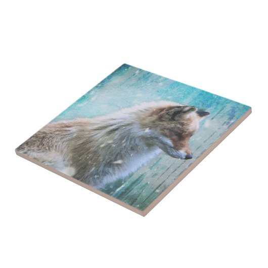 Schattigee Furry Fox op Blue Grunge Achtergrond Tegeltje (Zijkant)