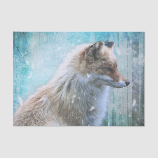 Schattigee Furry Fox op Blue Grunge Achtergrond Tissuepapier (Voorkant)