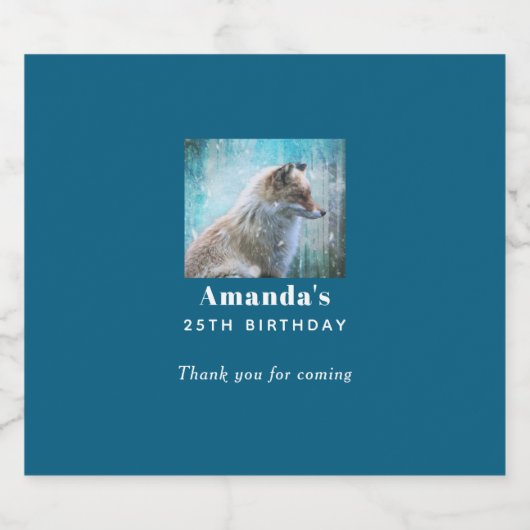 Schattigee Furry Fox op Blue Grunge Achtergrond Ve Bier Etiket (Enkel label)