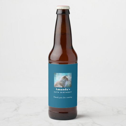 Schattigee Furry Fox op Blue Grunge Achtergrond Ve Bier Etiket (Voorkant)