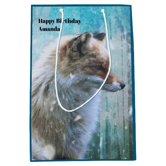 Schattigee Furry Fox op Blue Grunge Achtergrond Ve Medium Cadeauzakje (Voorkant)