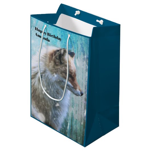 Schattigee Furry Fox op Blue Grunge Achtergrond Ve Medium Cadeauzakje (Voorkant Gekanteld)
