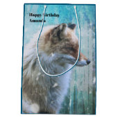 Schattigee Furry Fox op Blue Grunge Achtergrond Ve Medium Cadeauzakje (Achterkant)