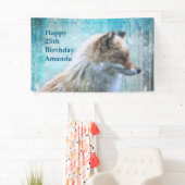 Schattigee Furry Fox op Blue Grunge Achtergrond Ve Spandoek (Insitu)