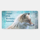 Schattigee Furry Fox op Blue Grunge Achtergrond Ve Spandoek (Horizontaal)