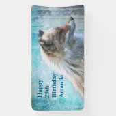 Schattigee Furry Fox op Blue Grunge Achtergrond Ve Spandoek (Verticaal)