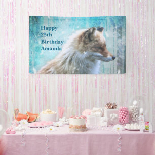 Schattigee Furry Fox op Blue Grunge Achtergrond Ve Spandoek