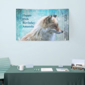 Schattigee Furry Fox op Blue Grunge Achtergrond Ve Spandoek (Beurs)