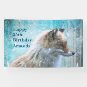 Schattigee Furry Fox op Blue Grunge Achtergrond Ve Spandoek (Horizontaal)