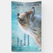 Schattigee Furry Fox op Blue Grunge Achtergrond Ve Spandoek (Verticaal)