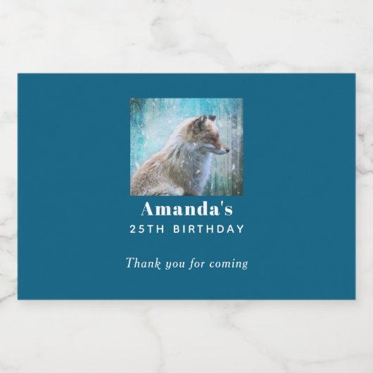 Schattigee Furry Fox op Blue Grunge Achtergrond Ve Sparkling Wijnetiket (Enkel label)