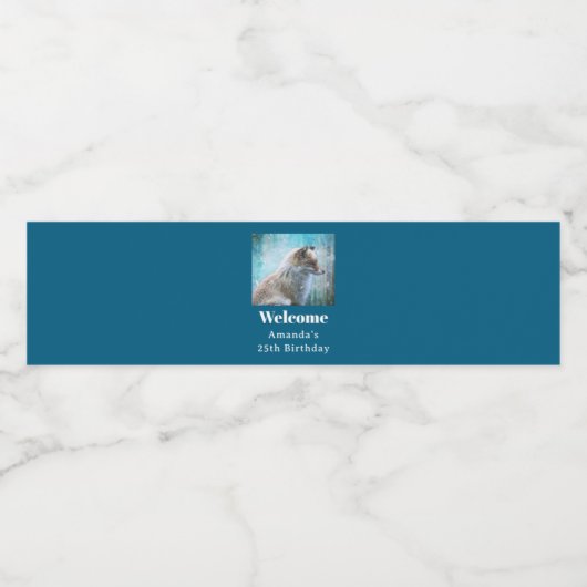 Schattigee Furry Fox op Blue Grunge Achtergrond Ve Waterfles Etiket (Enkel label)