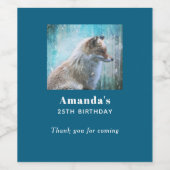 Schattigee Furry Fox op Blue Grunge Achtergrond Ve Wijn Etiket (Enkel label)